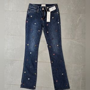 Nordstrom Dark Blue Straight Leg Jeans with Floral Accents